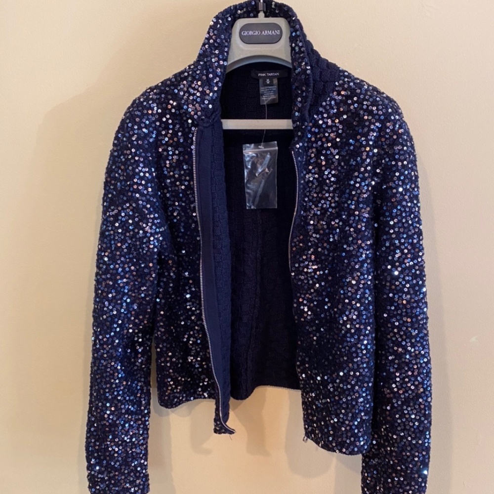 Pink Tartan Embellished Cardigan Sweater